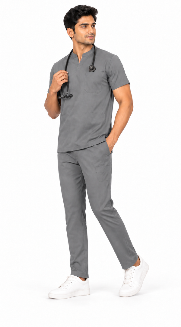 Cura Core Men's Mandarin Neck Scrub - Gray