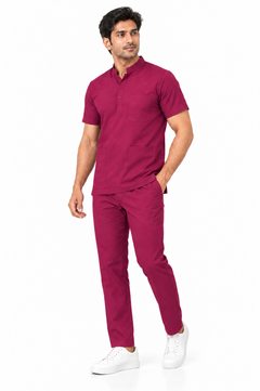 Cura Core Men's Mandarin Neck Scrub - Maroon