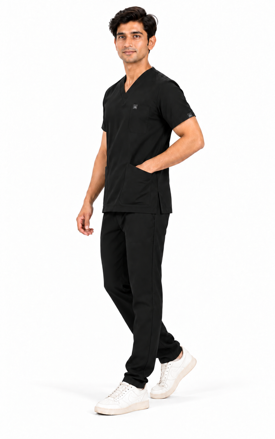 Cura Core Men's V- Neck Scrub - Black