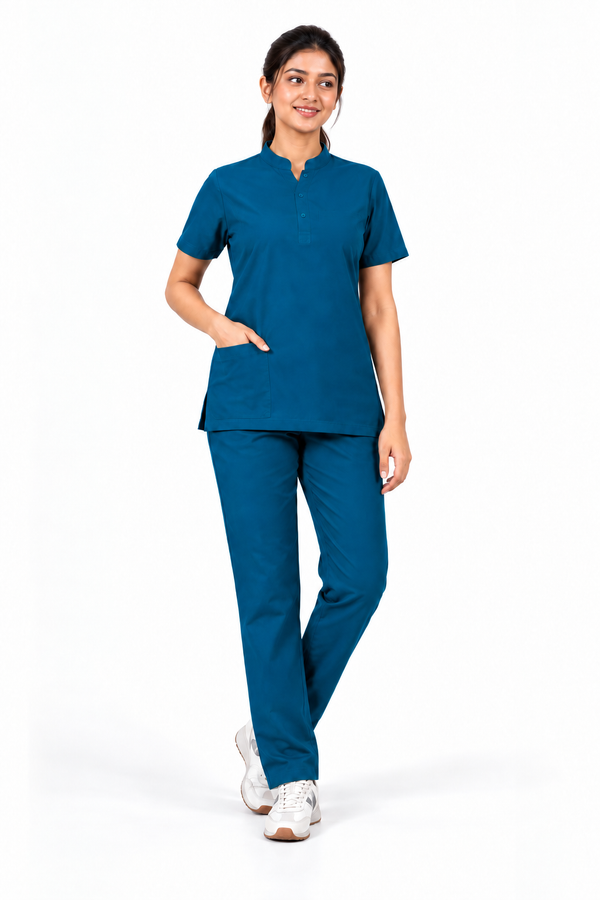 Cura Core Women's  Mandarin Neck Scrub - Forest Green