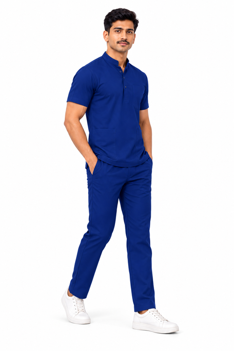 Cura Core Men's Mandarin Neck Scrub - Blue