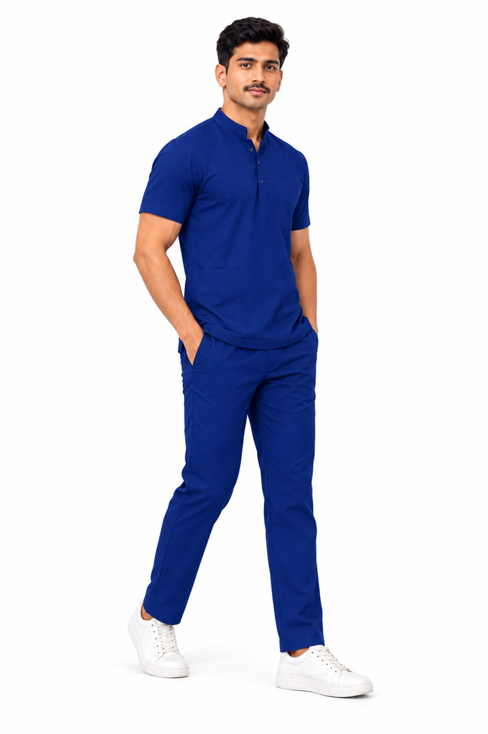 Cura Core Men's Mandarin Neck Scrub - Royal Dark Blue
