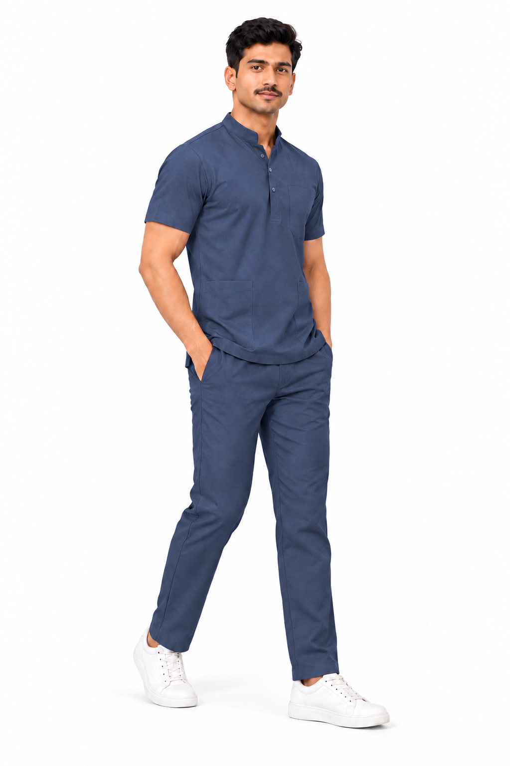 Cura Core Men's Mandarin Neck Scrub - Navy Blue