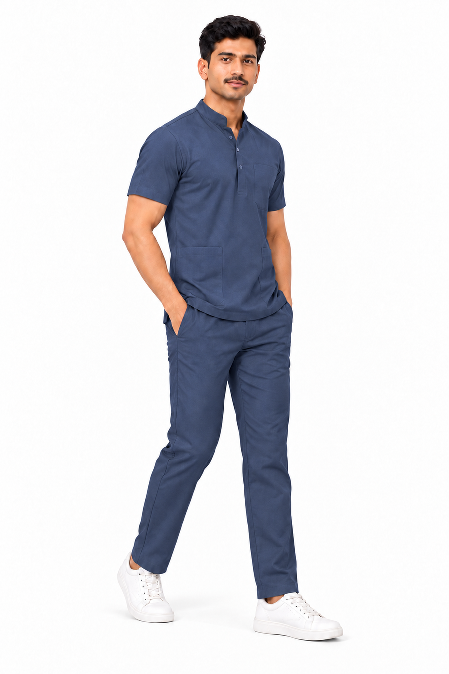 Cura Core Men's Mandarin Neck Scrub - Navy Blue