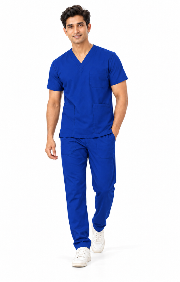 Cura Core Men's V- Neck Scrub - Dark Royal Blue