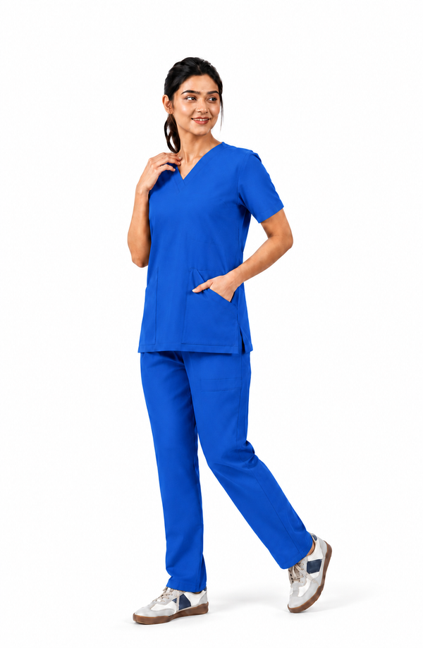 Cura Core Women's V- Neck Scrub - Light Royal Blue