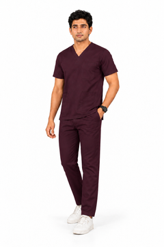 Cura Pro Men’s V- Neck (2-Way Stretch) Scrub- Dark Wine