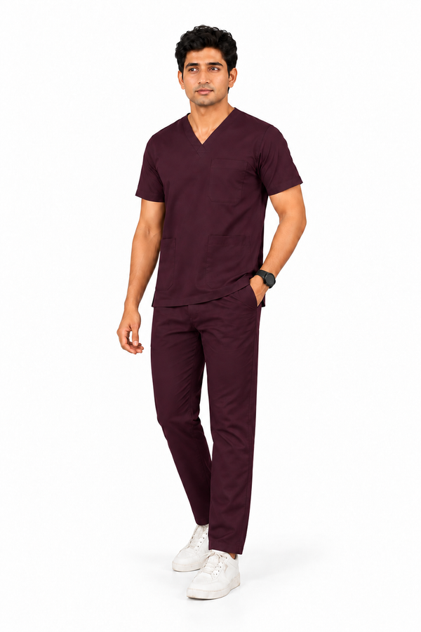 Cura Pro Men’s V- Neck (2-Way Stretch) Scrub- Dark Wine