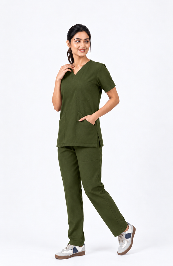 Cura Core Women's V- Neck Scrub - Olive Green