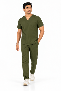 Cura Core Men's V- Neck Scrub - Olive Green