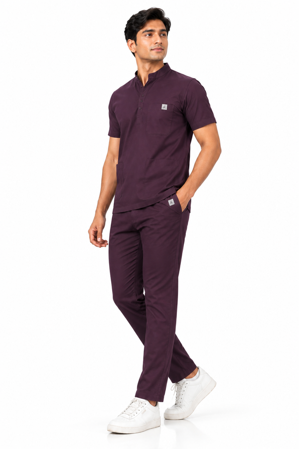Cura Pro Men’s V- Neck(2-Way Stretch) Scrub- Dark Wine