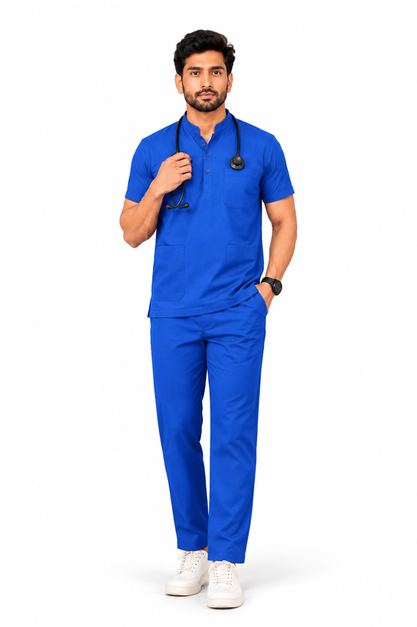 Cura Core Men's Mandarin Neck Scrub - Light Royal Blue