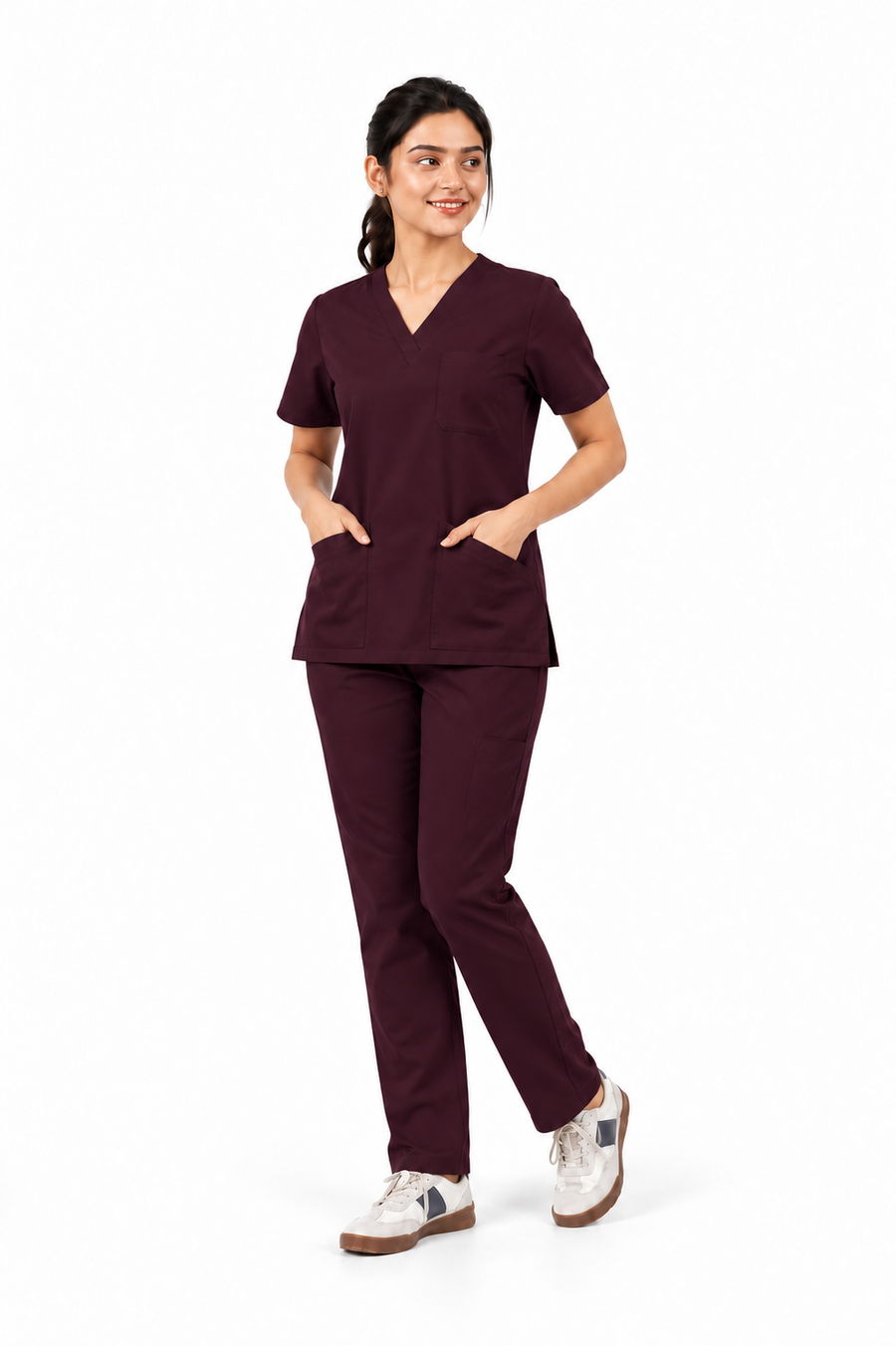 Cura Pro Women's V- Neck(2-Way Stretch) Scrub - Dark Wine