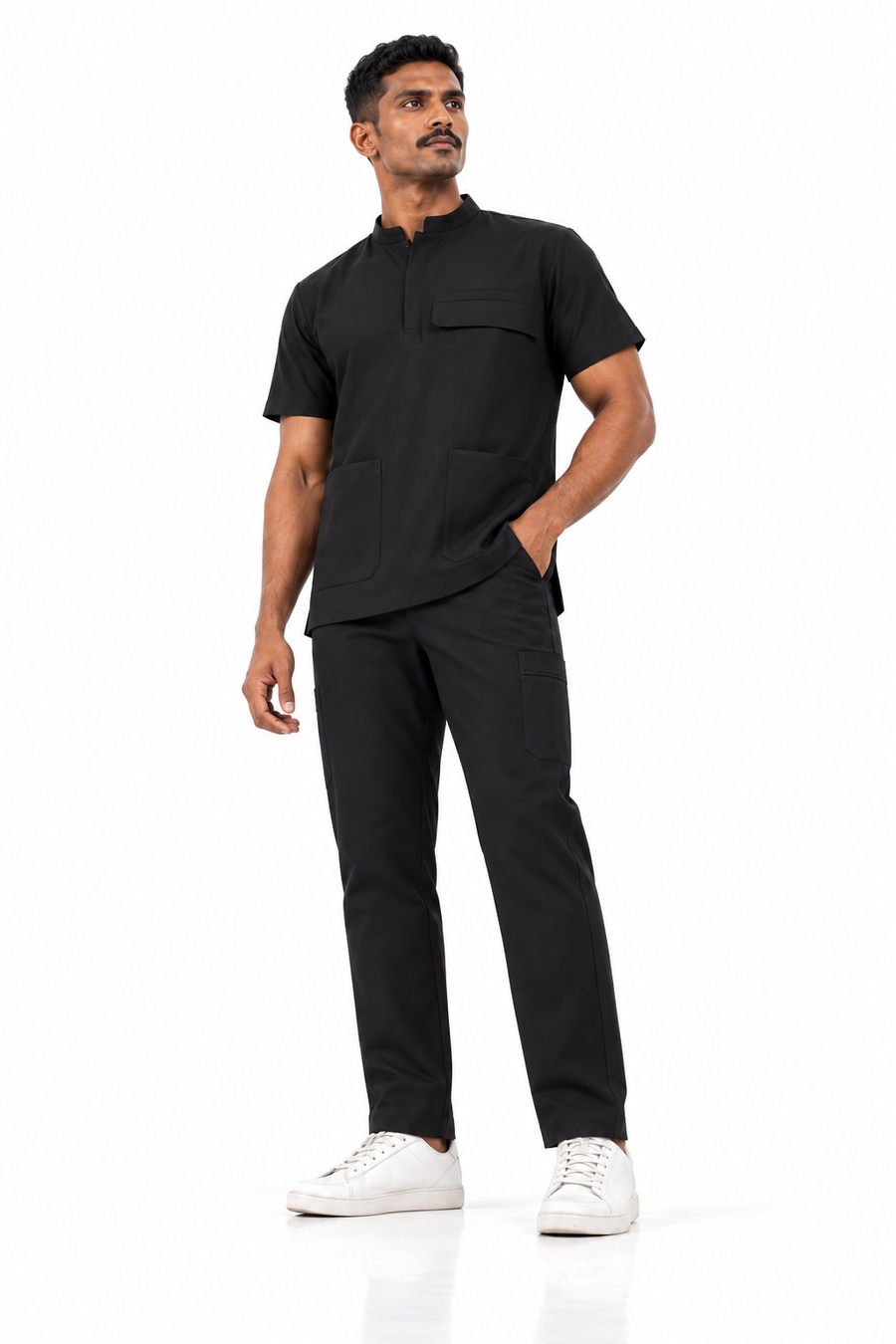 Cura Pro Men’s Mandarin Neck(2-Way Stretch) Scrub Black