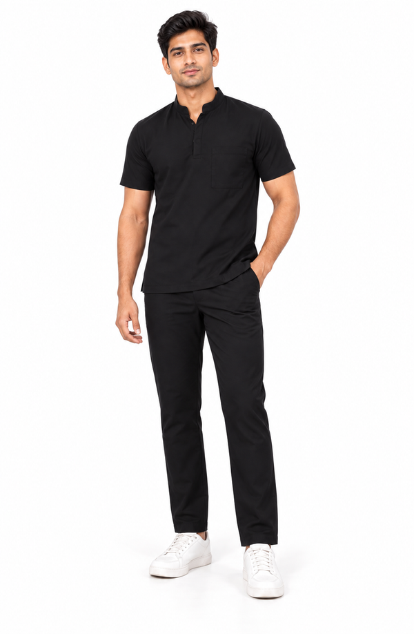 Cura Core Men's Mandarin Neck Scrub -Black