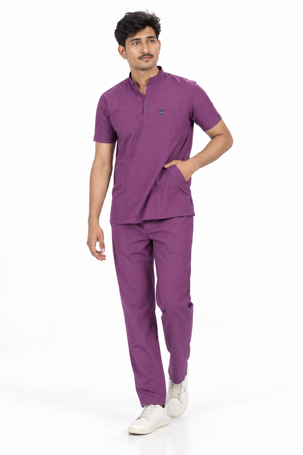 Cura Core Men’s Mandarin Neck Scrub - Purple