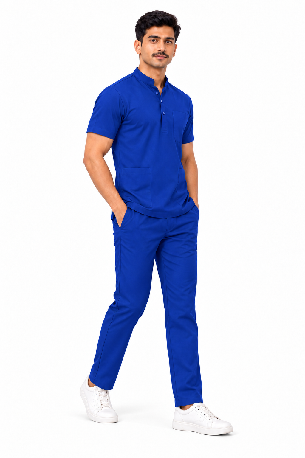 Cura Core Men's Mandarin Neck Scrub - Dark Royal Blue