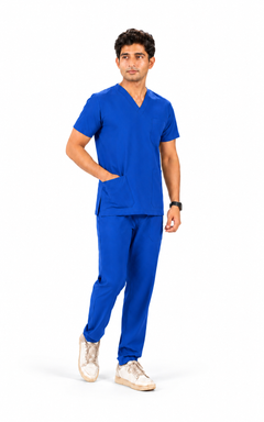 Cura Core Men's V- Neck Scrub - Light Royal Blue