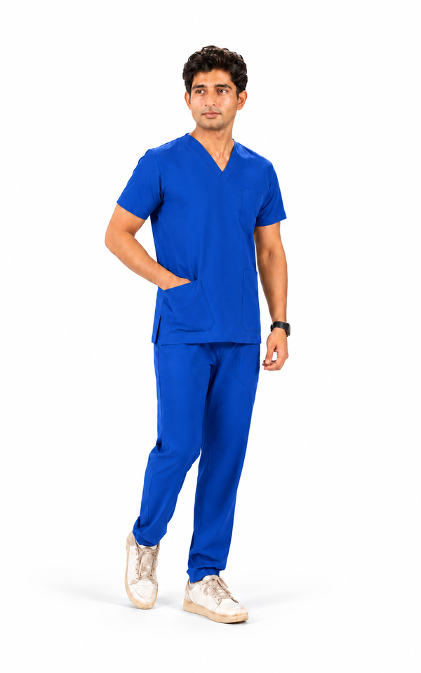 Cura Core Men's V- Neck Scrub - Light Royal Blue