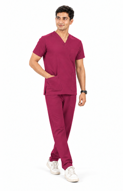 Cura Core Men's V- Neck Scrub - Maroon