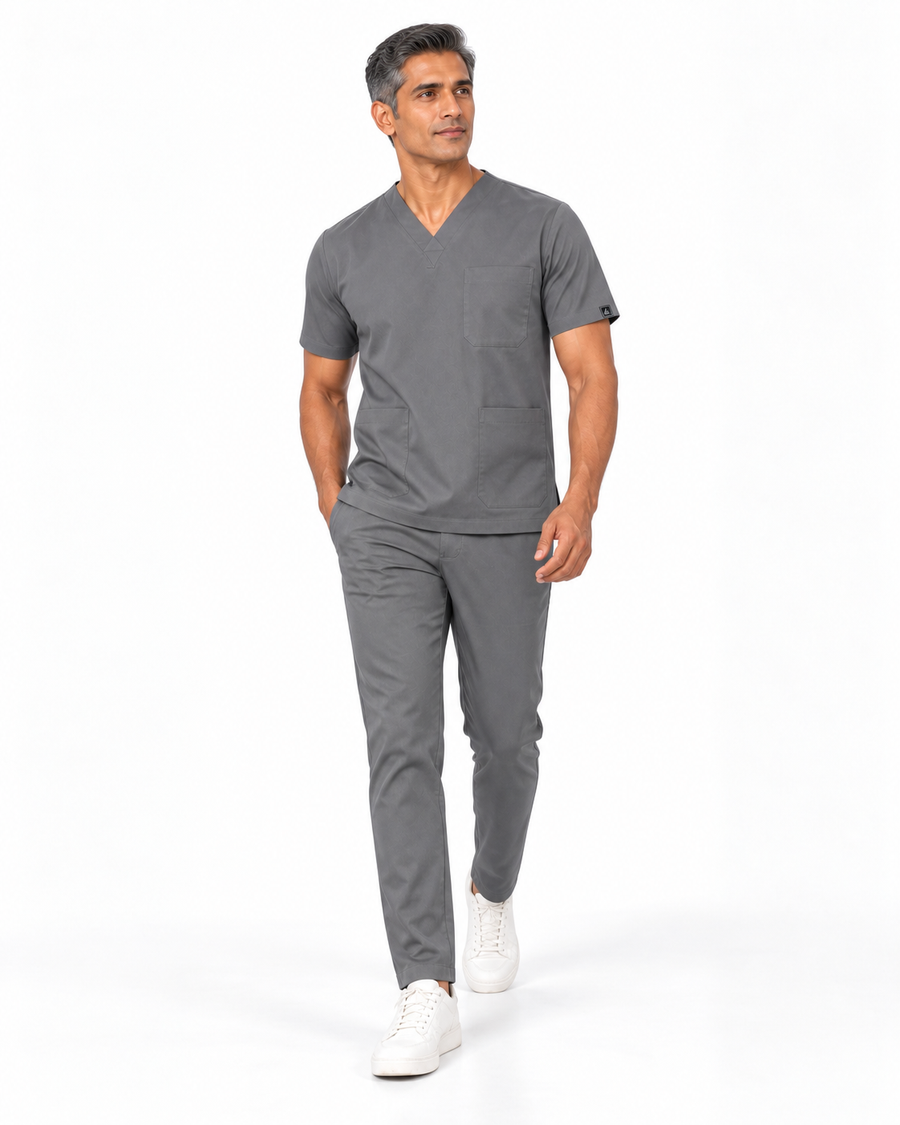 Cura Core Men's V- Neck Scrub -Gray