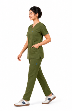 Cura Core Women's V- Neck Scrub - Olive Green