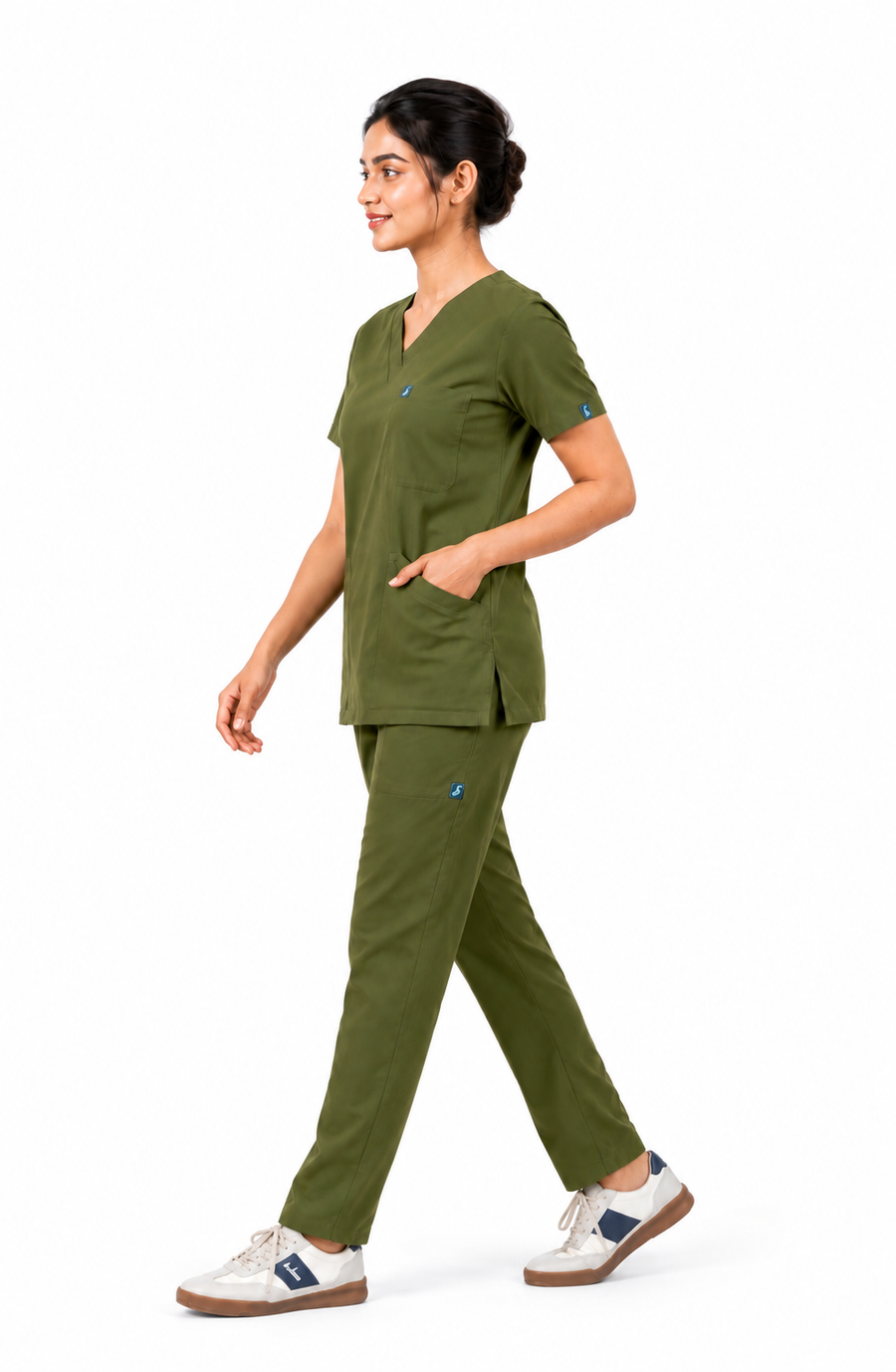 Cura Core Women's V- Neck Scrub - Olive Green