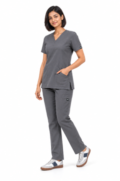 Cura Core Women's V- Neck Scrub - Gray