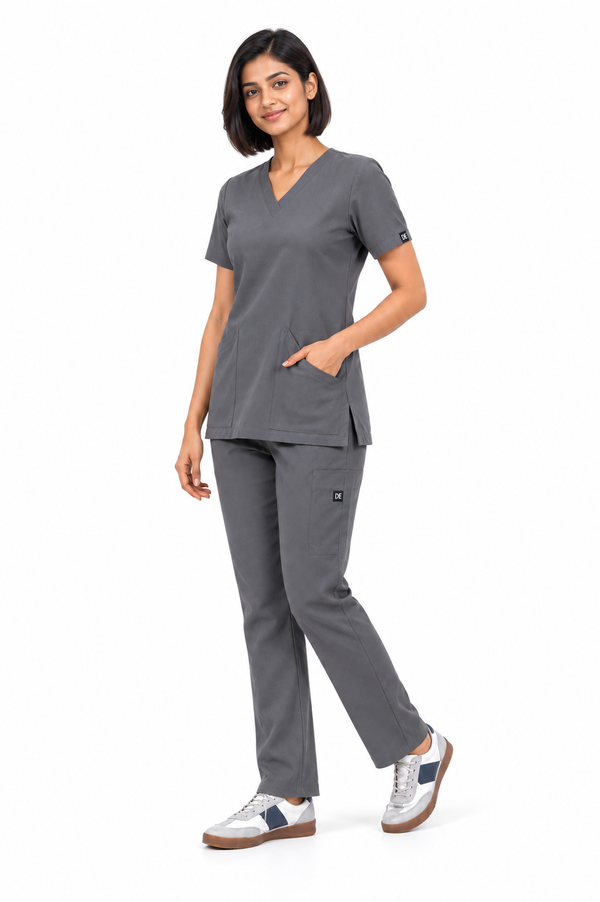 Cura Core Women's V- Neck Scrub - Gray