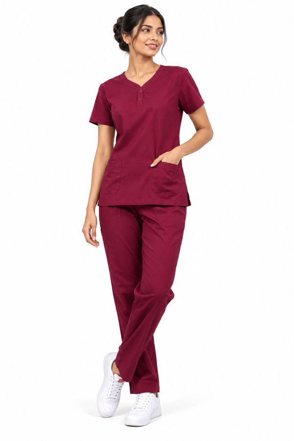 Cure Core Women V-Neck Scrub - Wine