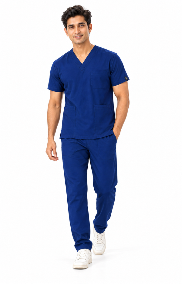 Cura Core Men's V- Neck Scrub -Royal Dark Blue