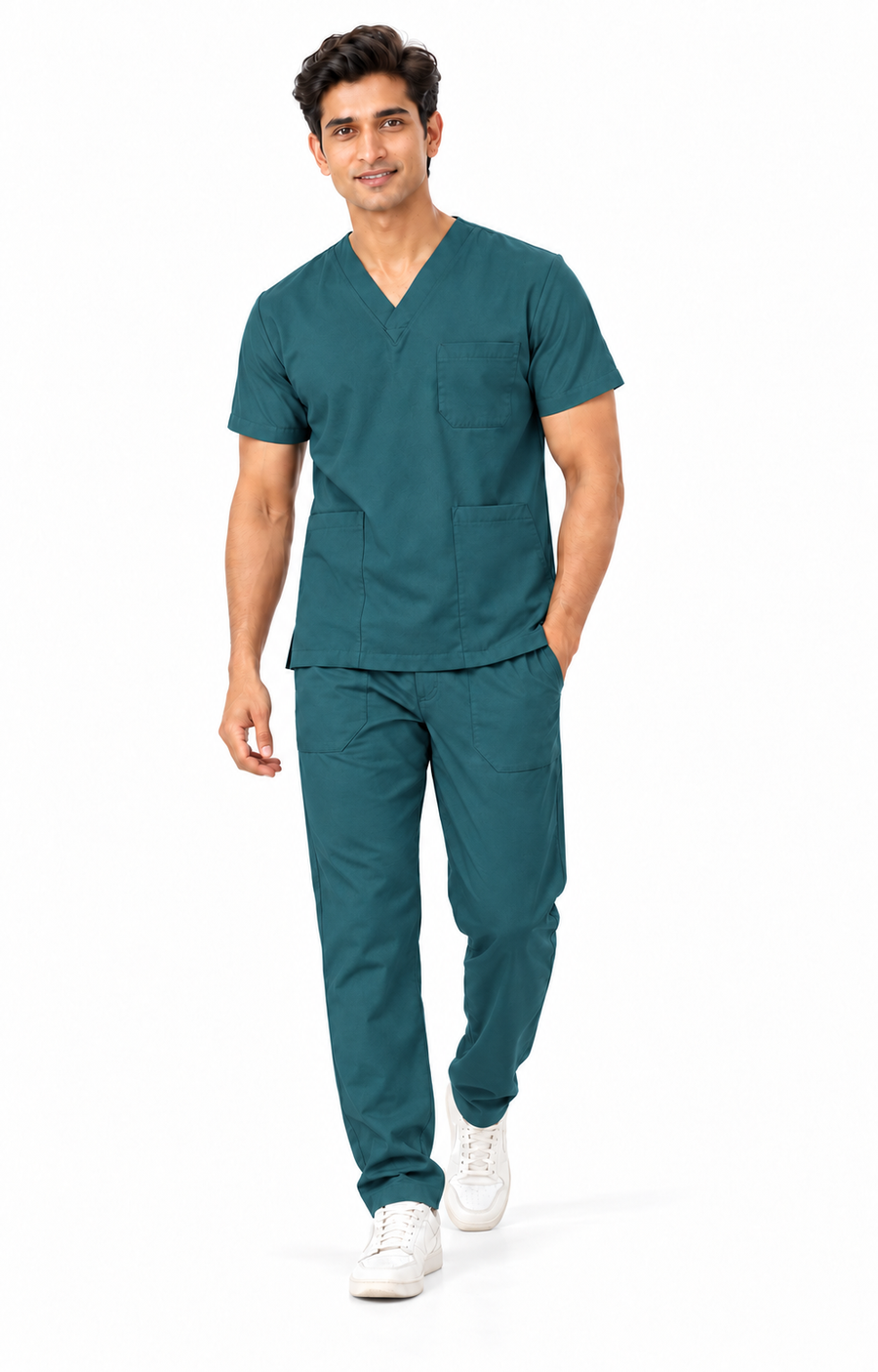 Cura Core Men's V- Neck Scrub - Bottle Green