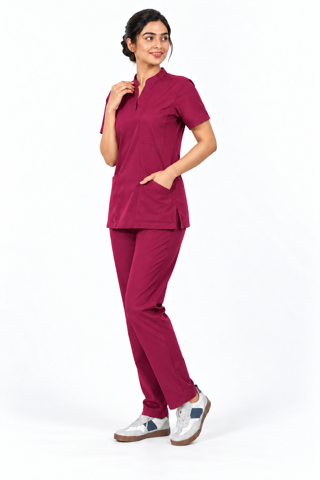 Cura Core Women's  Mandarin Neck Scrub - Maroon