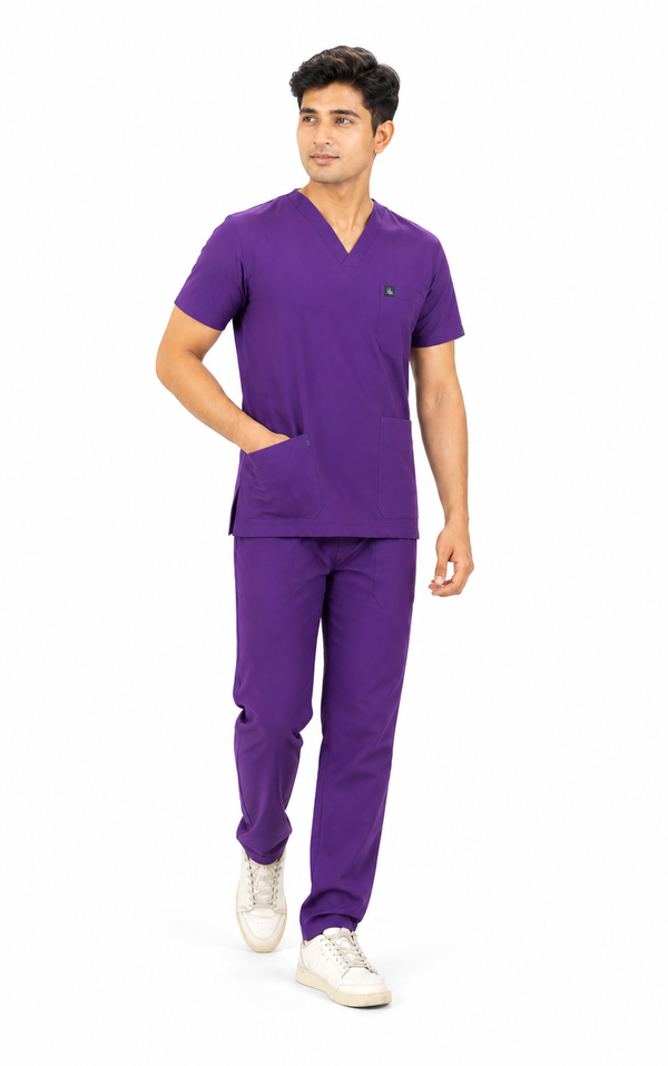 Cura Core Men's V- Neck Scrub - Purple