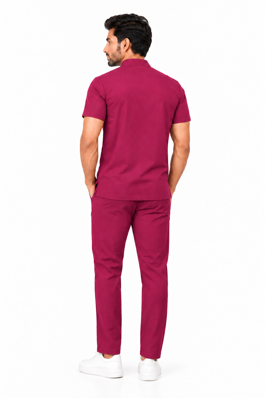 Cura Core Men's Mandarin Neck Scrub - Maroon