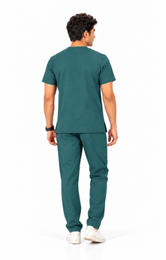 Cura Core Men's V- Neck Scrub - Bottle Green