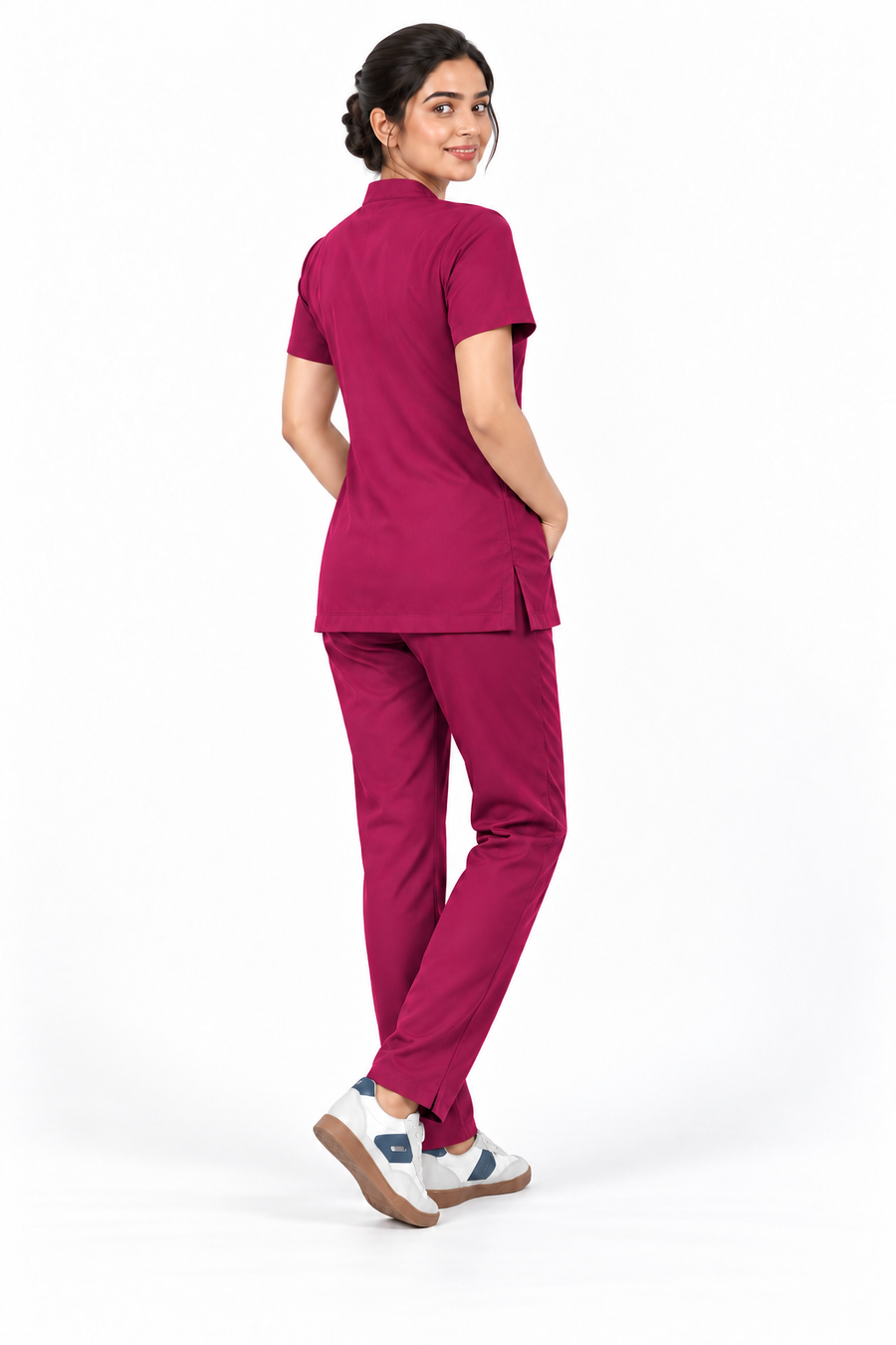 Cura Core Women's  Mandarin Neck Scrub - Maroon