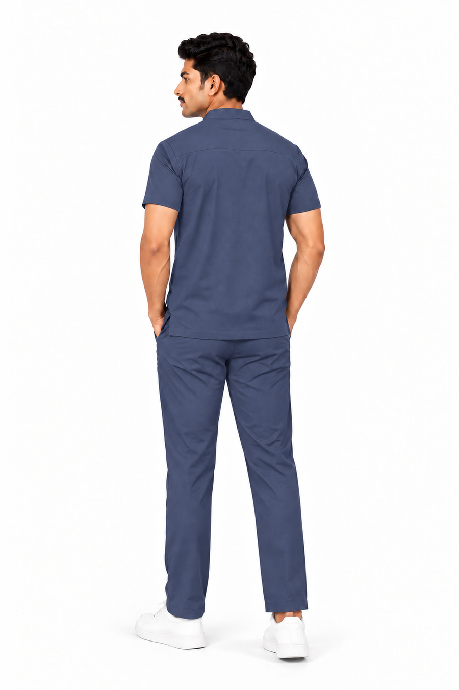 Cura Core Men's Mandarin Neck Scrub - Navy Blue