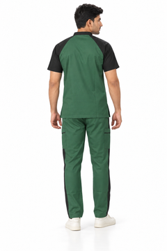 Cura Pro Men’s Mandarin Neck(2-Way Stretch) Scrub- Black Green