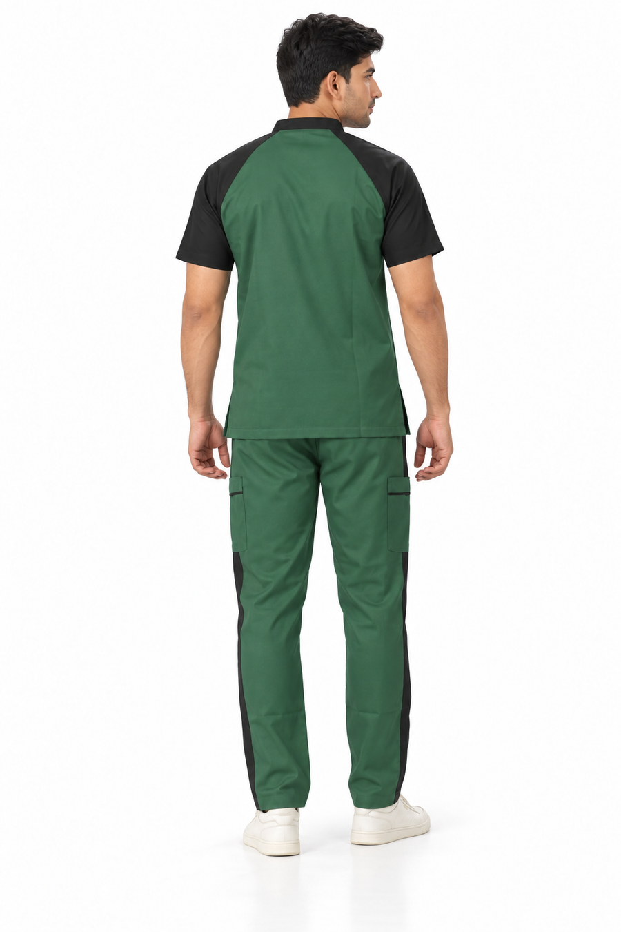 Cura Pro Men’s Mandarin Neck(2-Way Stretch) Scrub- Black Green