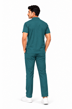 Cura Core Men's Mandarin Neck Scrub - Bottle Green