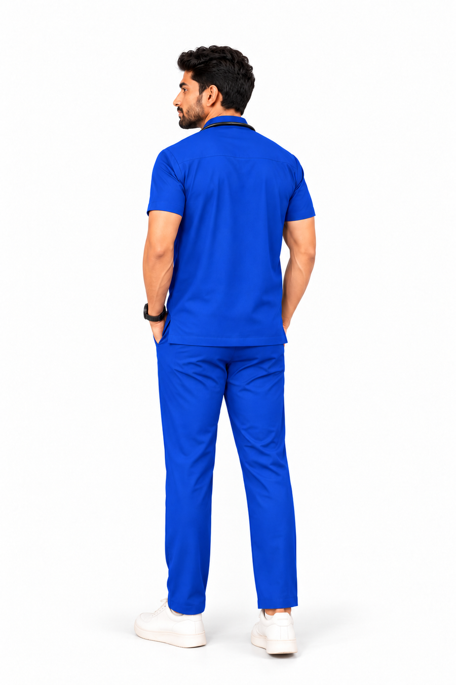 Cura Core Men's Mandarin Neck Scrub - Light Royal Blue