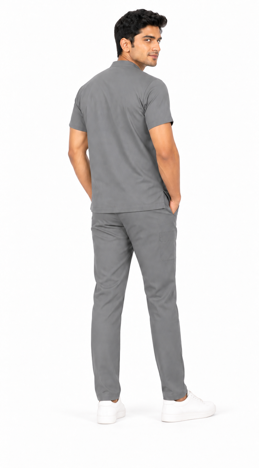 Cura Core Men's Mandarin Neck Scrub - Gray
