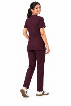 Cura Pro Women's Mandarin Neck(2-Way Stretch) Scrub - Dark Wine