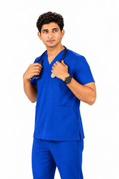 Cura Core Men's V- Neck Scrub - Light Royal Blue