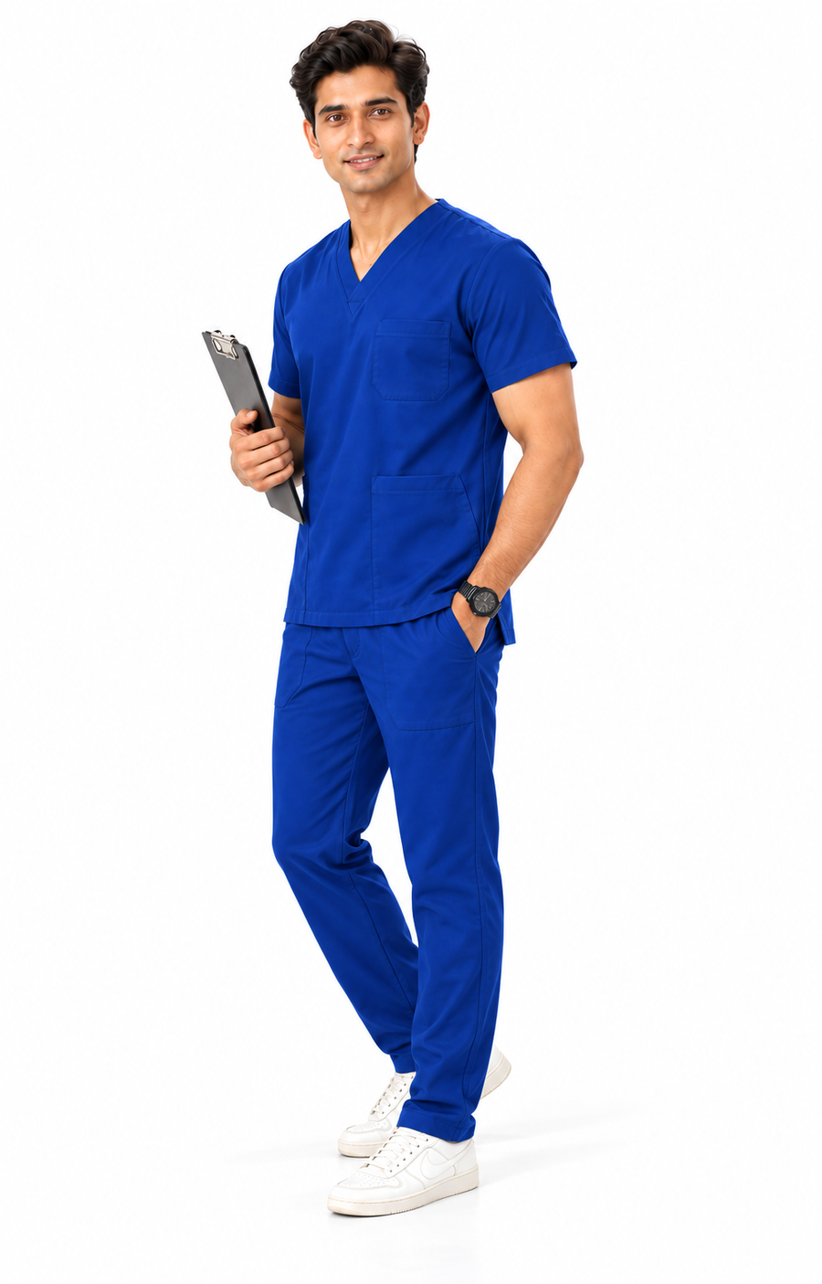 Cura Core Men's V- Neck Scrub - Dark Royal Blue