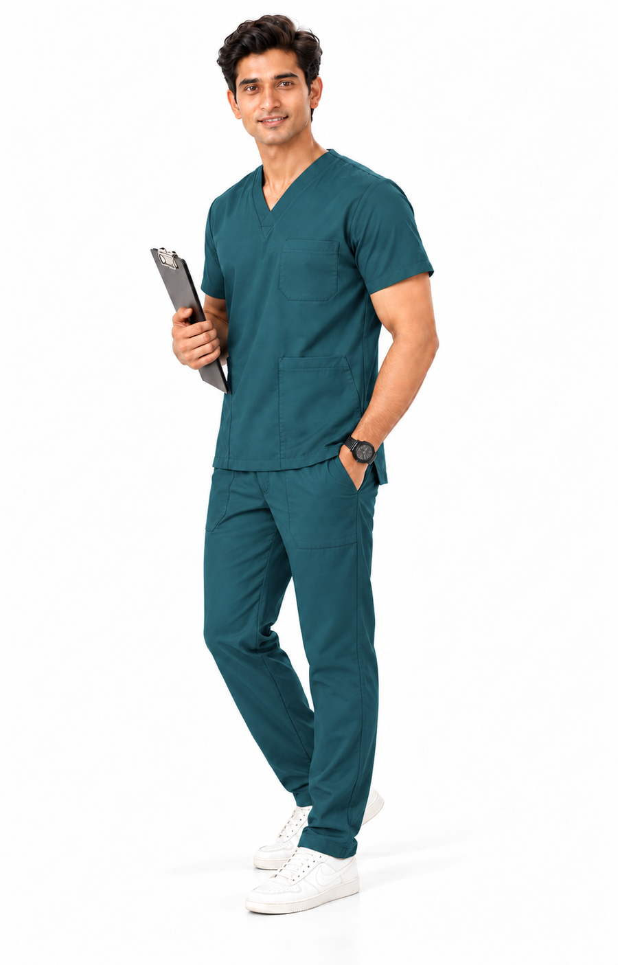 Cura Core Men's V- Neck Scrub - Bottle Green