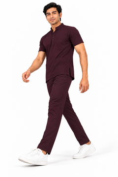 Cura Pro Men’s Mandarin Neck(2-Way Stretch) Scrub - Dark Wine