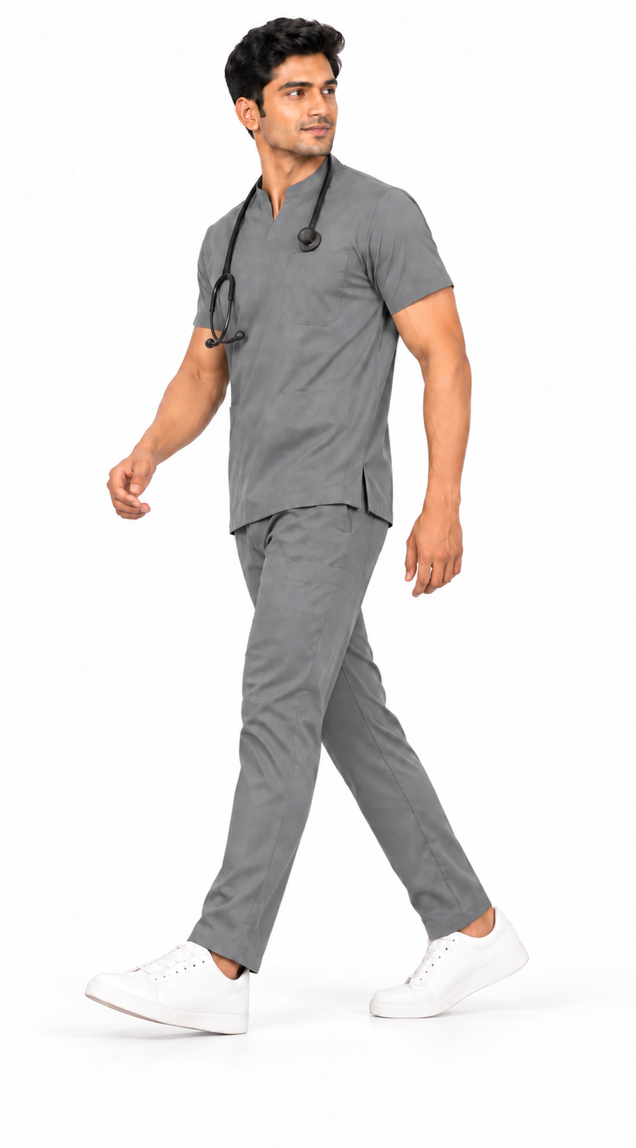 Cura Core Men's Mandarin Neck Scrub - Gray