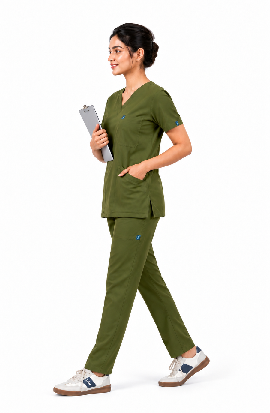 Cura Core Women's V- Neck Scrub - Olive Green
